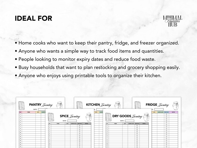 Kitchen Inventory Tracker Printable PDF | Set of 10 Food Inventory ...