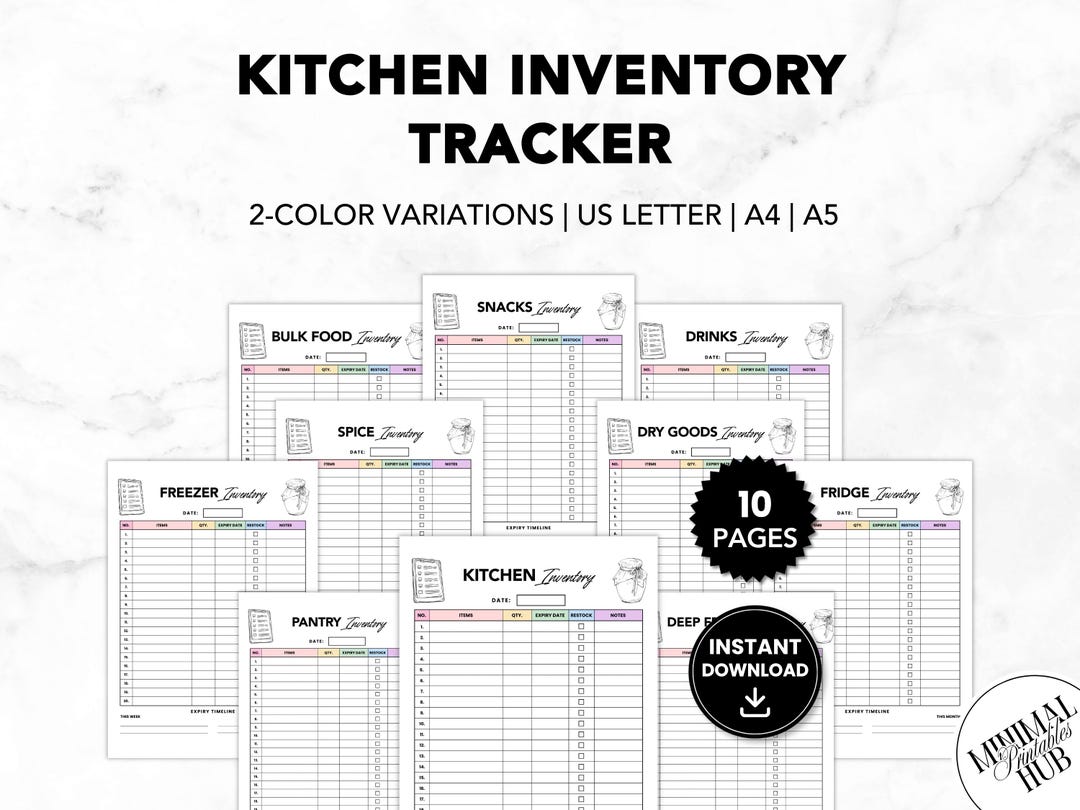 Kitchen Inventory Tracker Free Download Kitchen Inventory Tracker Printable PDF | Set of 10 Food Inventory ...