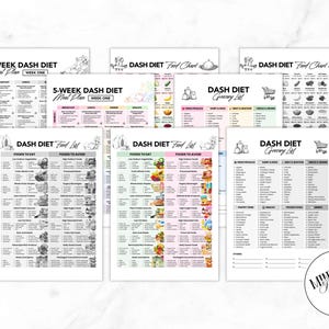 DASH Diet Food Chart, DASH Diet Meal Plan, Printable DASH Diet, DASH Food List,  Blood Pressure Track, High Blood Pressure, Hypertension Planner, High BP Meal Plan, Low Sodium Grocery, Low Sodium Diet, Low Sodium Food, Healthy Heart Food, Heart Health Chart
