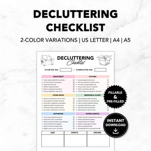 Declutter Checklist Printable PDF, Decluttering Planner For Home Cleaning, Organizing Checklist For Declutter House, Declutter Guide By Room