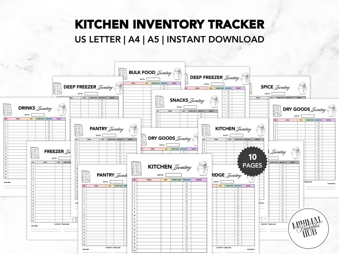 Kitchen Inventory Tracker Free Download Kitchen Inventory Tracker Printable PDF | Set of 10 Food Inventory ...