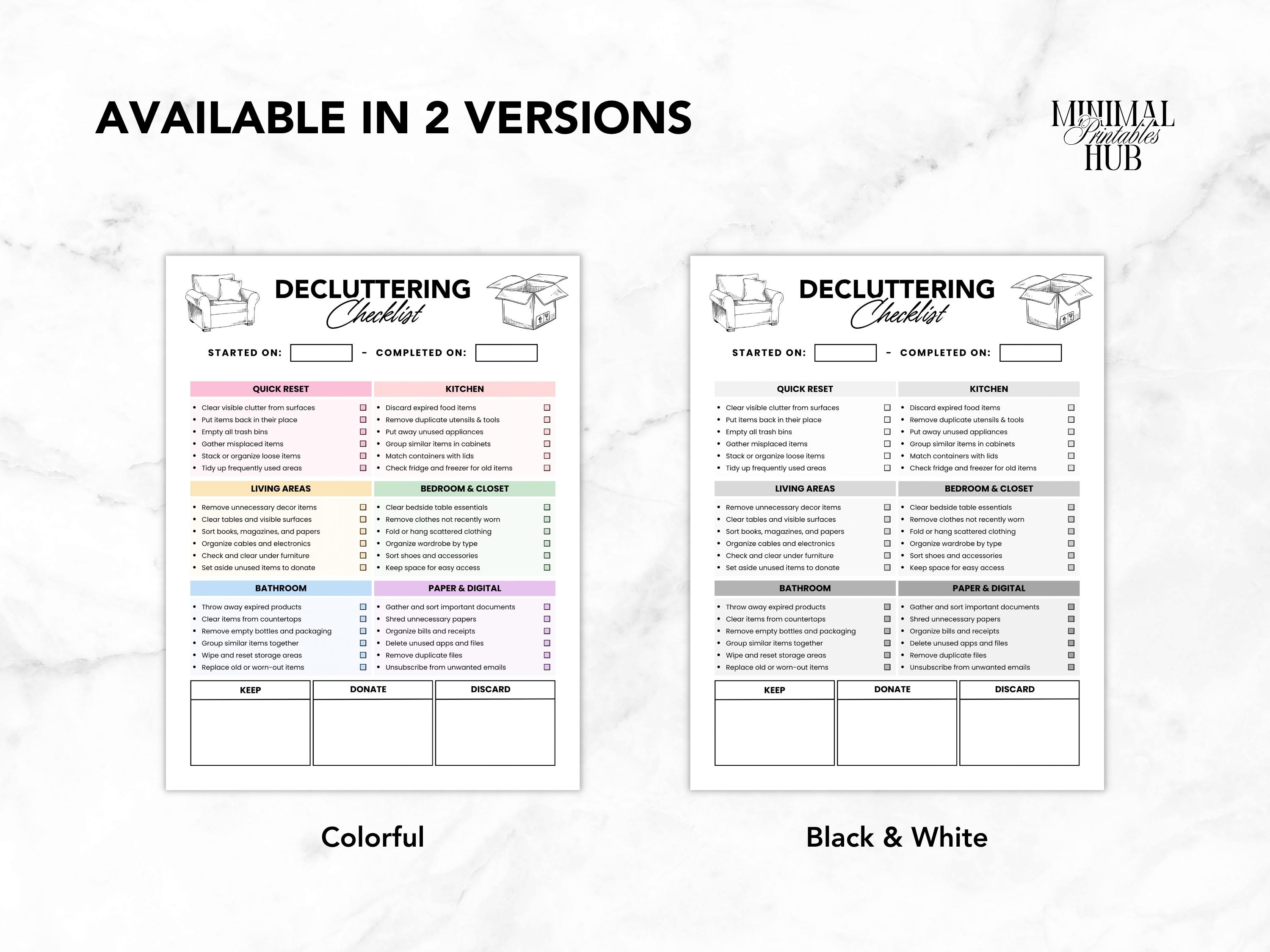 Declutter Checklist Printable PDF, Decluttering Planner for Home ...