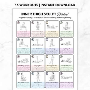 Programma di allenamento per scolpire l'interno coscia (PDF stampabile), esercizi per l'interno coscia, programma di allenamento giornaliero per alleviare i dolori articolari, migliorare la stabilità, la mobilità e l'equilibrio.
