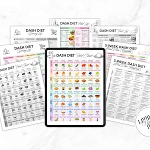 DASH Diet Food Chart, DASH Diet Meal Plan, Printable DASH Diet, DASH Food List,  Blood Pressure Track, High Blood Pressure, Hypertension Planner, High BP Meal Plan, Low Sodium Grocery, Low Sodium Diet, Low Sodium Food, Healthy Heart Food, Heart Health Chart