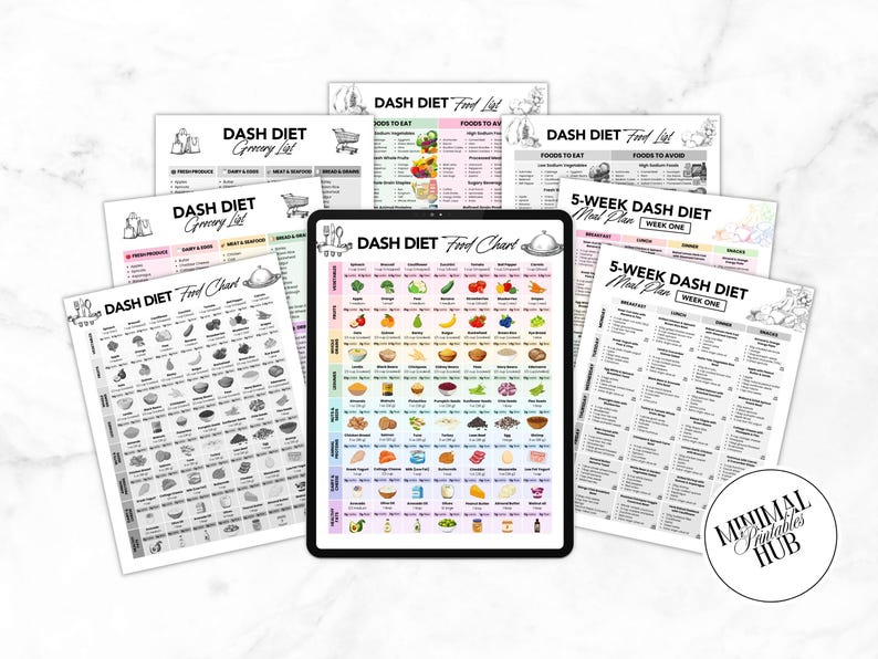 DASH Diet Food Chart, DASH Diet Meal Plan, Printable DASH Diet, DASH Food List,  Blood Pressure Track, High Blood Pressure, Hypertension Planner, High BP Meal Plan, Low Sodium Grocery, Low Sodium Diet, Low Sodium Food, Healthy Heart Food, Heart Health Chart