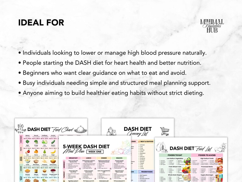 DASH Diet Food Chart, DASH Diet Meal Plan, Printable DASH Diet, DASH Food List,  Blood Pressure Track, High Blood Pressure, Hypertension Planner, High BP Meal Plan, Low Sodium Grocery, Low Sodium Diet, Low Sodium Food, Healthy Heart Food, Heart Health Chart