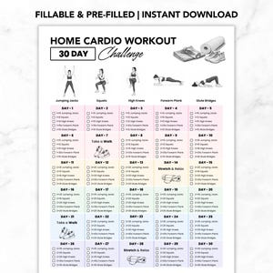 30日間自宅有酸素運動チャレンジ（印刷可能なPDF）、全身有酸素運動プラン、毎日の有酸素運動ルーティン、自宅＆ジム有酸素運動トレーニングプログラム