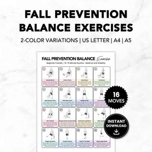 Fall Prevention Balance Exercises For Seniors Printable PDF, Standing & Seated Exercises For Seniors, Mobility Training For Improved Balance