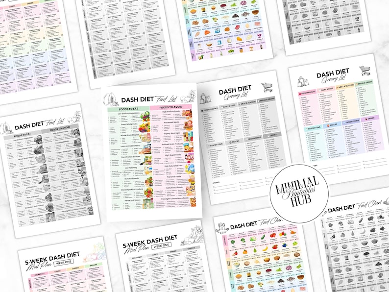 DASH Diet Food Chart, DASH Diet Meal Plan, Printable DASH Diet, DASH Food List,  Blood Pressure Track, High Blood Pressure, Hypertension Planner, High BP Meal Plan, Low Sodium Grocery, Low Sodium Diet, Low Sodium Food, Healthy Heart Food, Heart Health Chart
