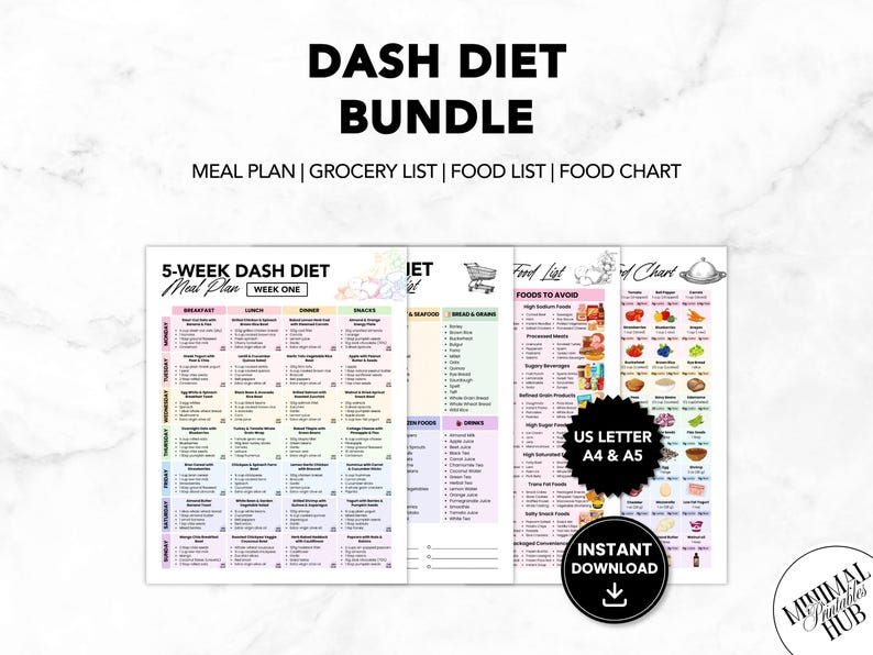 DASH Diet Food Chart, DASH Diet Meal Plan, Printable DASH Diet, DASH Food List,  Blood Pressure Track, High Blood Pressure, Hypertension Planner, High BP Meal Plan, Low Sodium Grocery, Low Sodium Diet, Low Sodium Food, Healthy Heart Food, Heart Health Chart