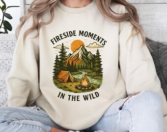 ユニセックス、Fireside Momentsキャンプスウェットシャツ、マウンテンアドベンチャーアウトドアクルーネック、ハイキング焚き火自然プルオーバーギフト
