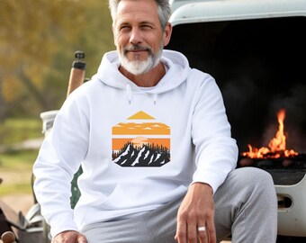 Mountain Sunset Hoodie, Vintage Outdoor Sweatshirt, Camping Hiking Nature Hoodie, Adventure Gift for Campers & Travelers