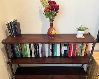 Industrial farmhouse bookshelf solid wood with steel pipe