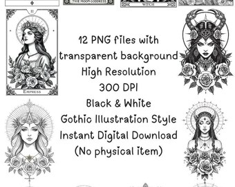 Clipart PNG de Deusa do Tarô, Arte de Bruxa Gótica (Download Digital)