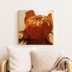 Orange Still Life Canvas Wall Art, Modern Kitchen Fruit Painting, Citrus Wall Decor for Dining Room, Square Minimal Food Artwork