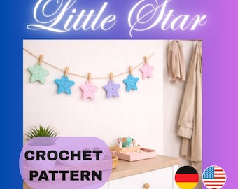 Star Garland, Crochet Pattern, gift topper, festive decor, Star decoration, Applique