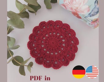 Crochet Coaster Pattern, Häkelanleitung Untersetzer, Doily