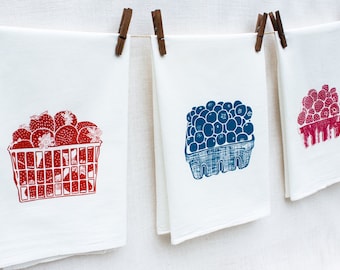 Set of Four Berry Flour Sack Kitchen Towels