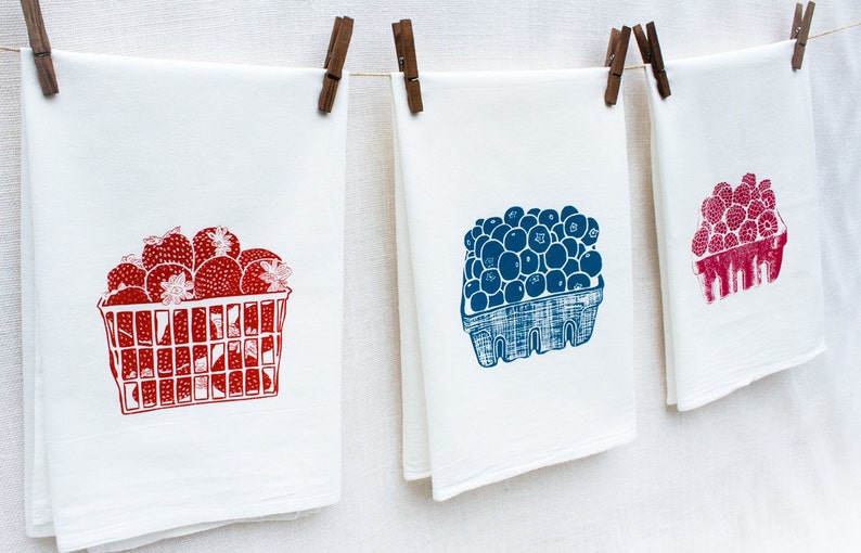 Set of Three Berry Flour Sack Dish Towels image 1