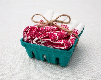 Set of Four Raspberry Basket Flour Sack Napkins