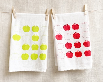 Set of Three Apple Flour Sack Kitchen Towels