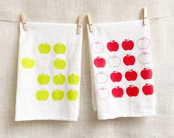 Set of Two Red & Green Apple Flour Sack Kitchen Towels