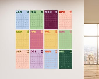 2026 Monthly Wall Calendar, Colorful Design, Modern Art Calendar, 2026 Monthly Planner, Digital Download, Printable PDF, A4, Letter Size