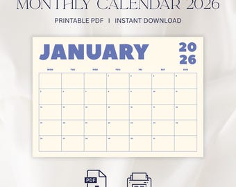 2026 Wall Calendar, 2026 Monthly Planner, Monthly Calendar, Colorful Design, Monday Start, Calendar digital, Printable PDF, A4, Letter Size