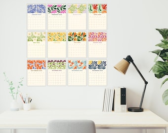 Calendario de pared 2026, calendario de 12 meses, diseño floral colorido y elegante, planificador mensual 2026, inicio en lunes, calendario digital, tamaño A4, tamaño carta