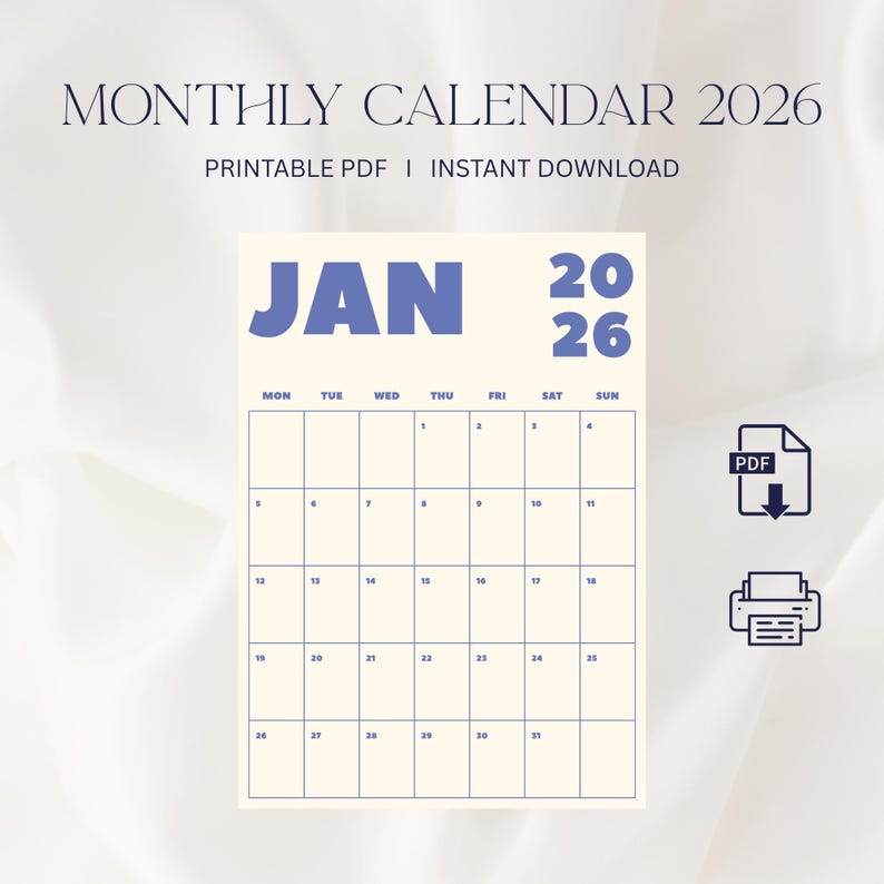 2026 Wall Calendar, 2026 Monthly Planner, Monthly Calendar, Colorful Design, Monday Start, Calendar digital, Printable PDF, A4, Letter Size image 1