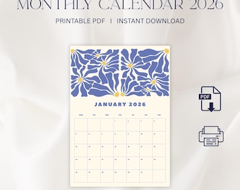2026 Wall Calendar, 12 Month Calendar, Colorful Groovy Floral Design, Monthly Planner 2026, Monday Start, Calendar digital, A4, Letter Size