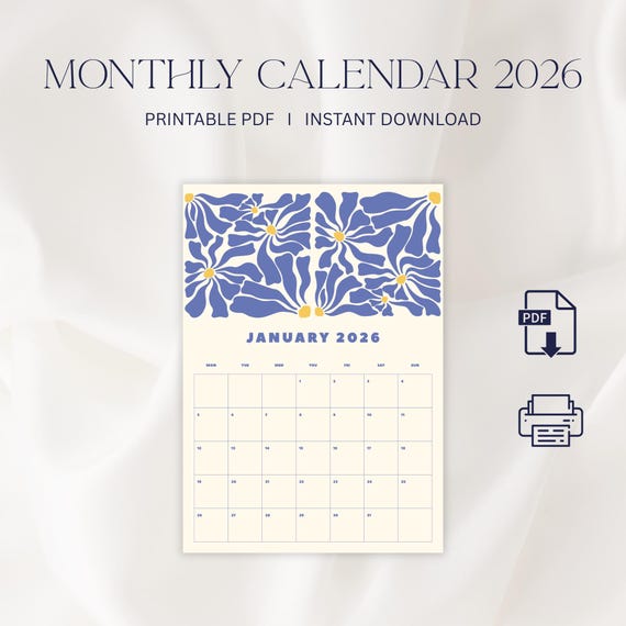 2026 Wall Calendar, 12 Month Calendar, Colorful Groovy Floral Design, Monthly Planner 2026, Monday Start, Calendar digital, A4, Letter Size