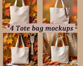Paket med mockups för tygväskor • 4 canvasmockups för hösten • Direkt digital nedladdning