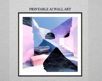 Abstract 1980s style Nature Elements Ai Art - Printable Modern Nature Wall Ai Art | Modern Home Decor | Digital Download