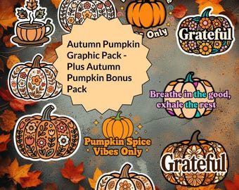 Autumn Pumpkin Sticker Graphics | Fall PNG Bundle (Digital Download)