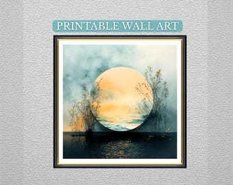 Abstract Ai Art - Moon And Sea - Printable Modern Nature Wall Ai Art | Modern Abstract Home Decor | Digital Download | Printable Wall Art