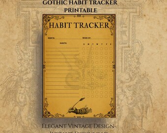 Gothic Habit Tracker Printable. Parchment Daily Planner. Productivity Journal Page PDF