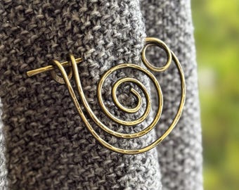 Metal Spiral Shawl Pin, Brass Brooch for Sweater and Scarf, Cloak Clasp