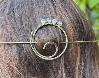 Brass Fluorite Hair Fastener, Simple Bun Holder