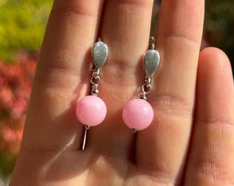 Orecchini pendenti in argento con agata rosa fatti a mano, gioielli con pietre preziose