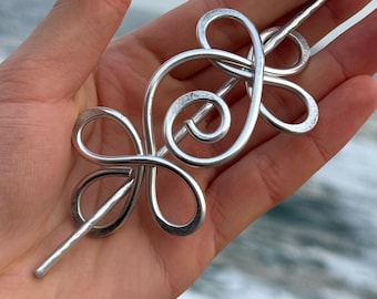 Silver Brass Aluminum Hair Fork, Minimalist Metal Hair Pin