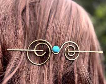 Fermaglio per capelli in ottone turchese, semplice elastico attorcigliato per capelli lunghi.
