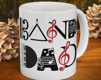 Band DAD - Typography Mug | Musical Symbols Piano Treble Clef Ceramic Mug