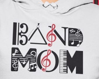 Band Mom Hoodie | Musical Notes Typography, Treble Clef Design