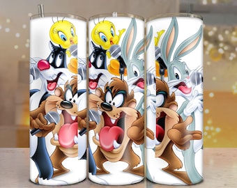 Looney Tunes Tumbler Wrap PNG: Bugs Bunny, Taz, Tshirty (20oz Skinny Tumbler) (Digitaler Download)