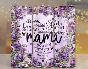 Pink Floral Mama Becher Wrap PNG, 20 Unzen Skinny Tumbler Design (Digitaler Download)