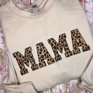Mama Crewneck Sweater | Leopard Print | Applique Embroidery | Cheetah Print | Personalized | Crewneck Sweatshirt | Embroidery Shirt
