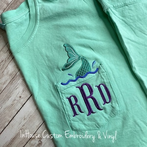 Mermaid Tail Monogram Pocket Tee | Comfort Color Tee | Monogram Tee | Summer Fun | Mermaid Life | Beach Life | Monogram Shirt