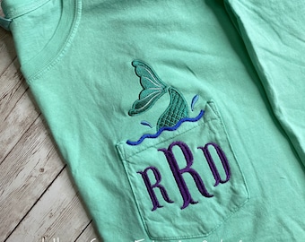 Mermaid Tail Monogram Pocket Comfort Color Tee