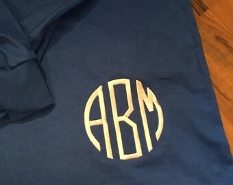 Monogram Long Sleeve Shirt  { Lower Bottom Monogram } EMBROIDERY
